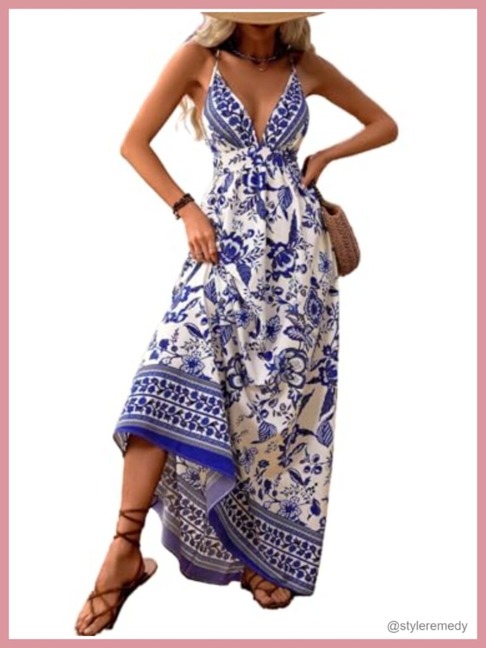 Womens Backless Flowy Maxi Wedding Guest Dress Spaghetti Strap V Neck Boho